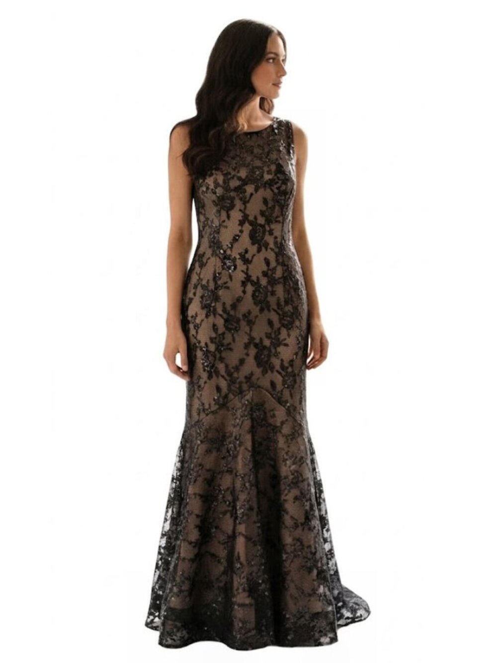 ELIZA J Sequin Lace Mesh High Low Trumpet Bodycon Dress, Black, Womens Size 12